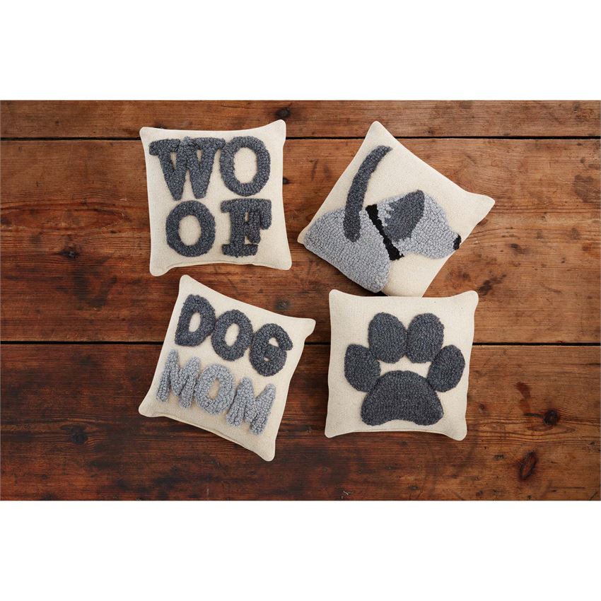 Mud Pie Small Hooked Throw Pillow - DOG MOM 8 x 8