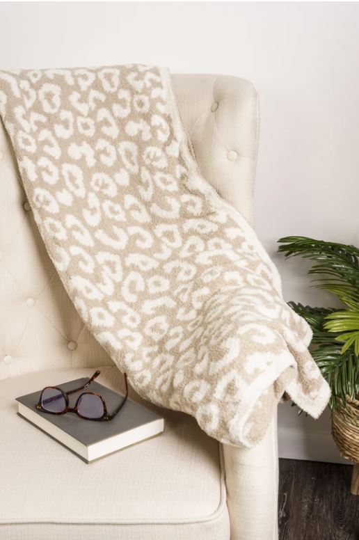 Beige Leopard Print Throw Blanket