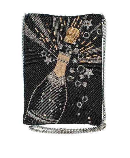 Bubbly Champagne Black Beaded Crossbody Handbag