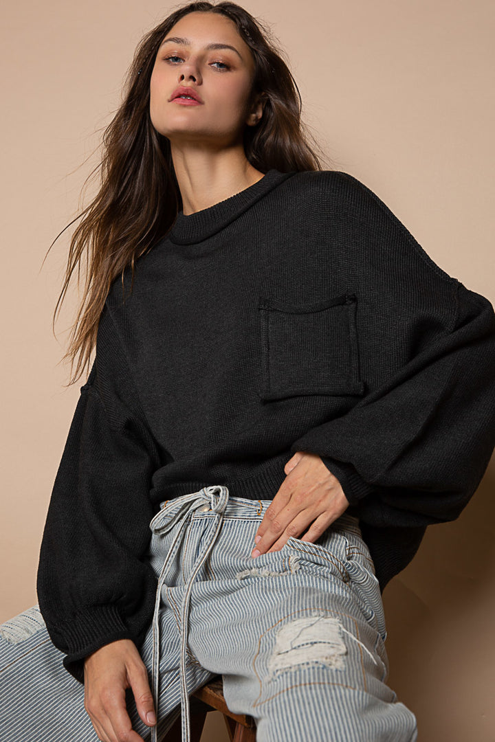 Slouchy Long Sleeve Pocket Sweater by POL