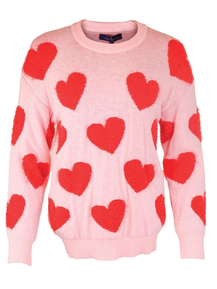 Pink & Red Hearts Fuzzy Sweater by Simply Southern