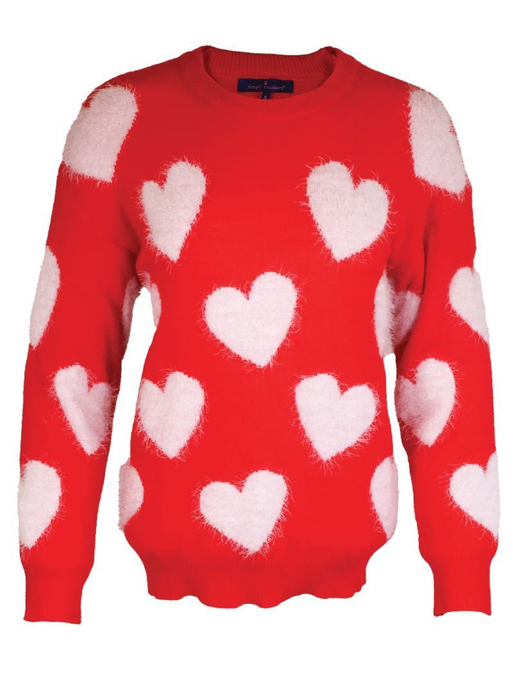 Red & White Hearts Fuzzy Sweater by Simply Southern