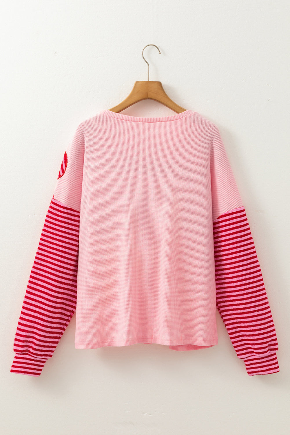 Tonya Floral Patch Striped Sleeve Textured Top - Pink (Ships in 2-3 Weeks)