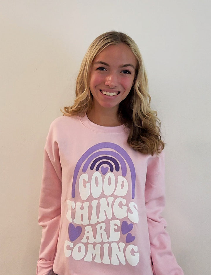 'Good Things Are Coming' Graphic Sweatshirt: Prep Obsessed x Weather With Lauren