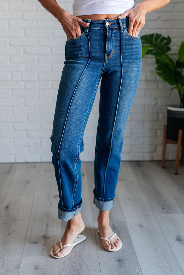 Campbell High Rise Center Seam Detail Straight Jeans by Judy Blue