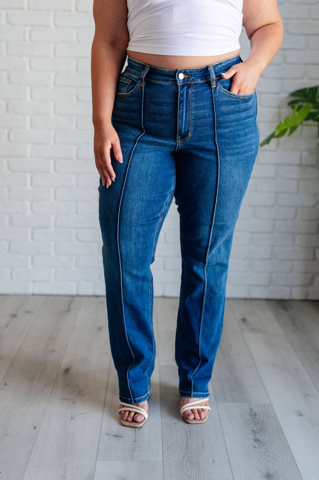 Campbell High Rise Center Seam Detail Straight Jeans by Judy Blue