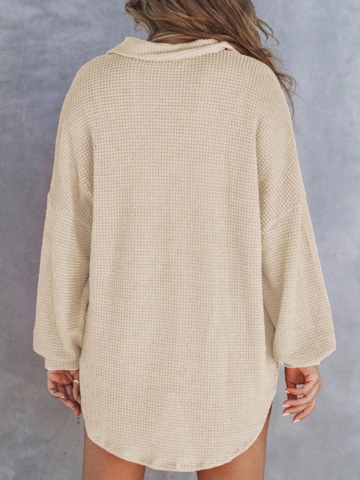 Waffle Drop Shoulder Long Sleeve Pullover (Ships in 2-3 Weeks)