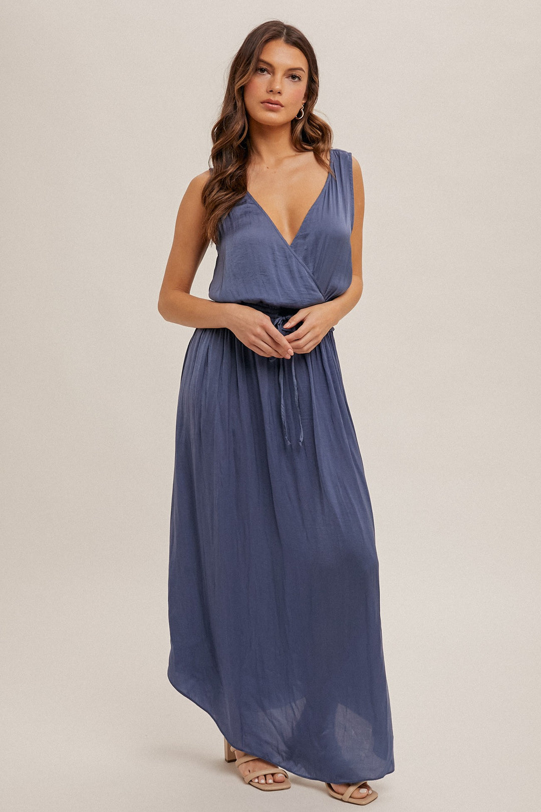 Surplice Neck Satin Maxi Dress by Mystree