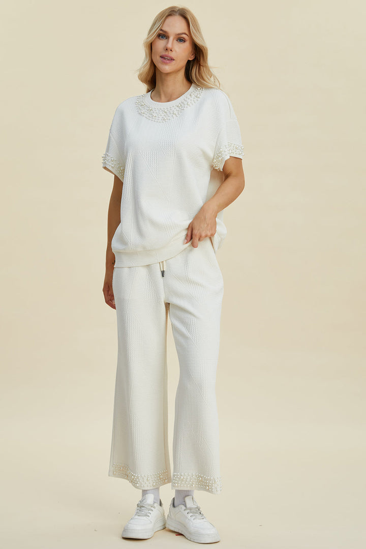 Pearl Detail Top and Pants Set by Double Take (Ships in 2-3 Weeks)