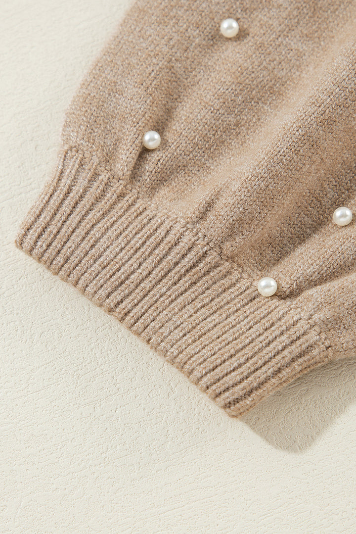 Bella Pearl Sleeve Round Neck Sweater - Taupe (Ships in 2-3 Weeks)