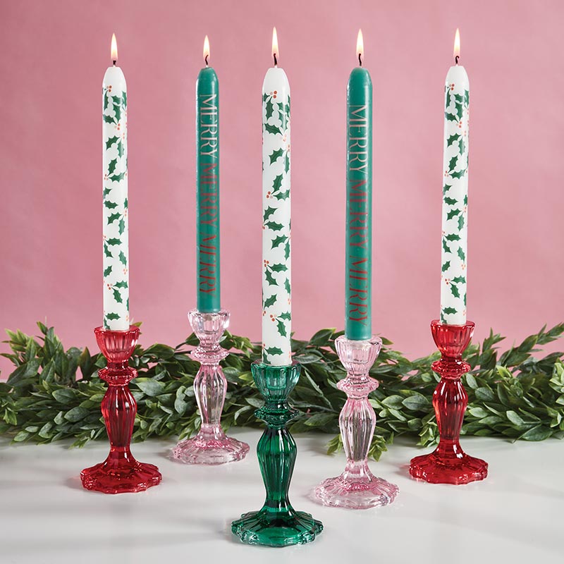 'Merry Merry Merry' Tapered Candle Set of 2