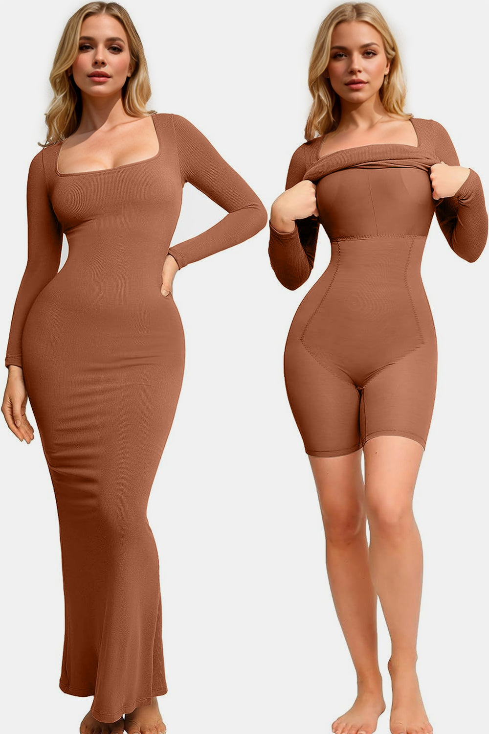 Smoothing Square Neck Long Sleeve Maxi Dress by Basic Bae (Ships in 2-3 Weeks)