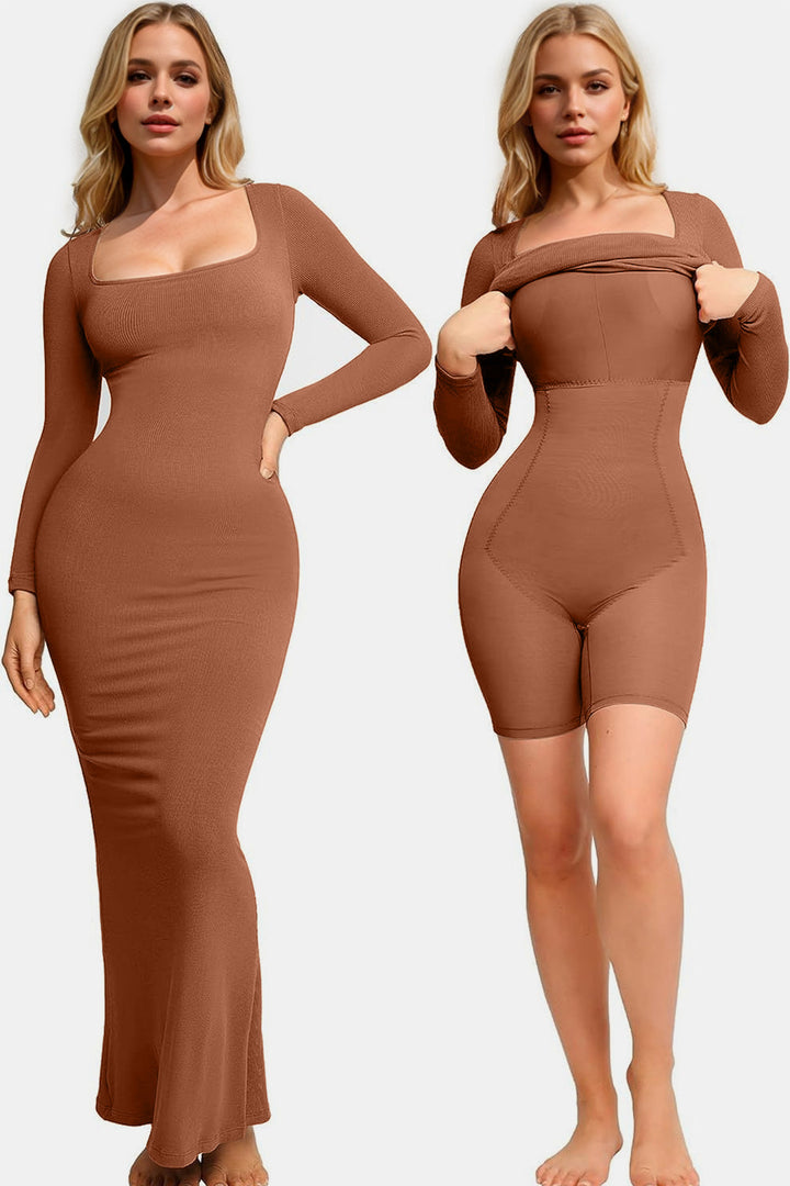 Smoothing Square Neck Long Sleeve Maxi Dress by Basic Bae (Ships in 2-3 Weeks)