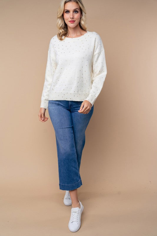 Cream Gold Dotted Knit Sweater by White Birch