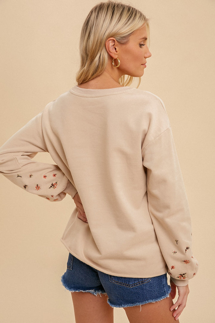 Floral Embroidered Sleeve Sweatshirt by Mystree