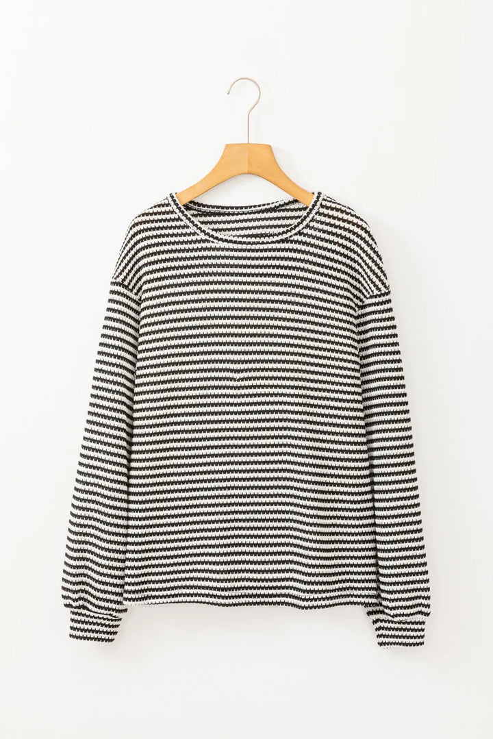 Rachel Striped Round Neck Long Sleeve Top - Choice of Colors (Ships in 2-3 Weeks)