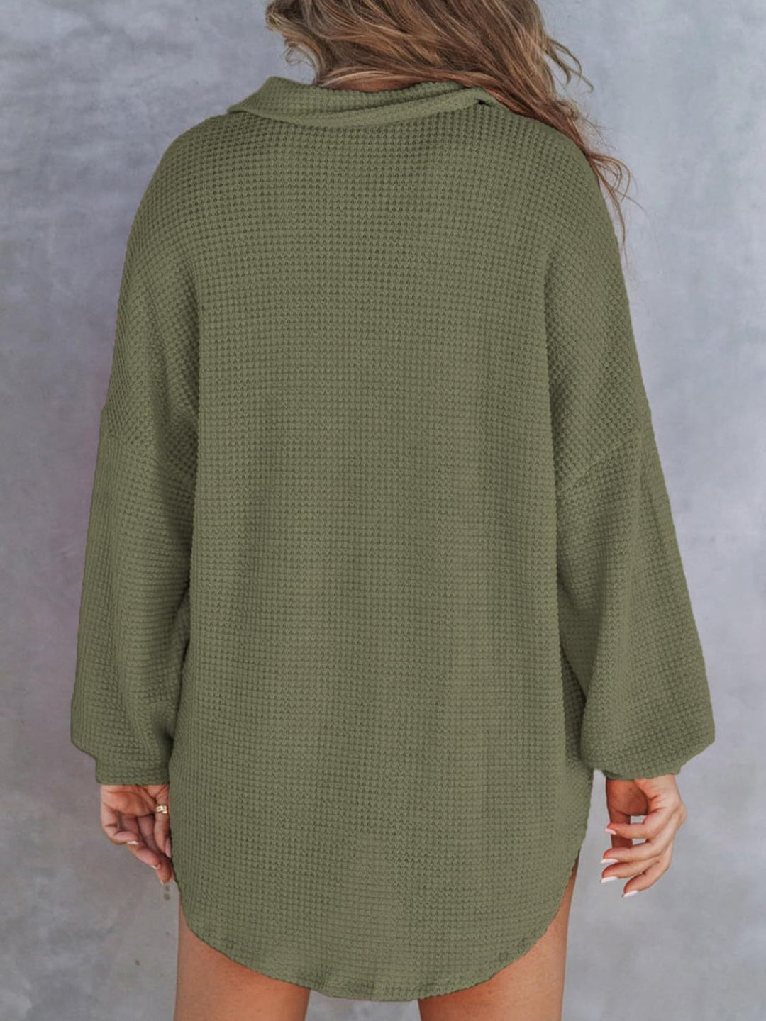 Waffle Drop Shoulder Long Sleeve Pullover (Ships in 2-3 Weeks)