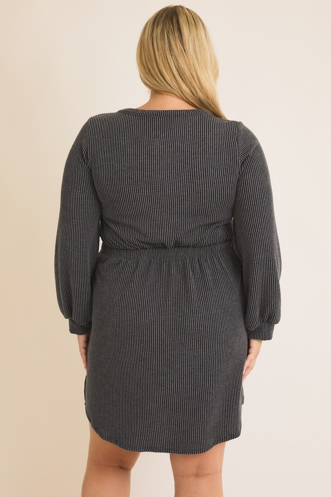 Front Button Waist Tie Long Sleeve Dress by Gilli