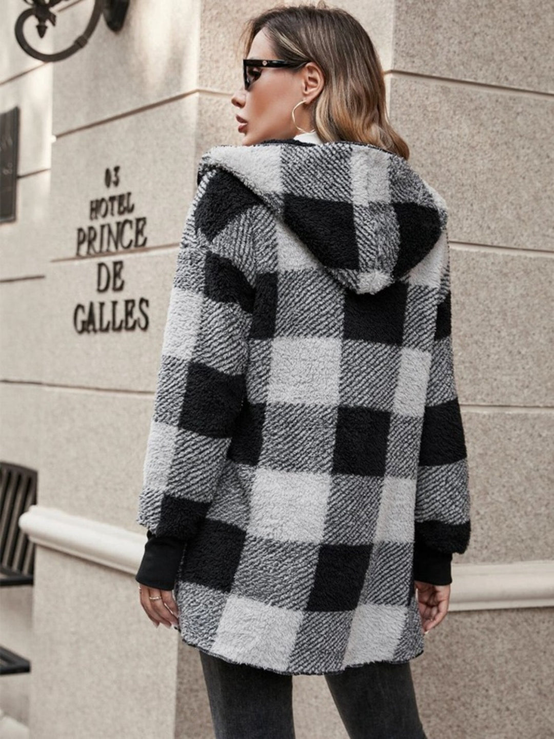 Fuzzy Buffalo Check Hooded Wrap (Ships in 2-3 Weeks)