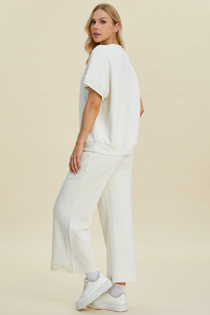 Pearl Detail Top and Pants Set by Double Take (Ships in 2-3 Weeks)