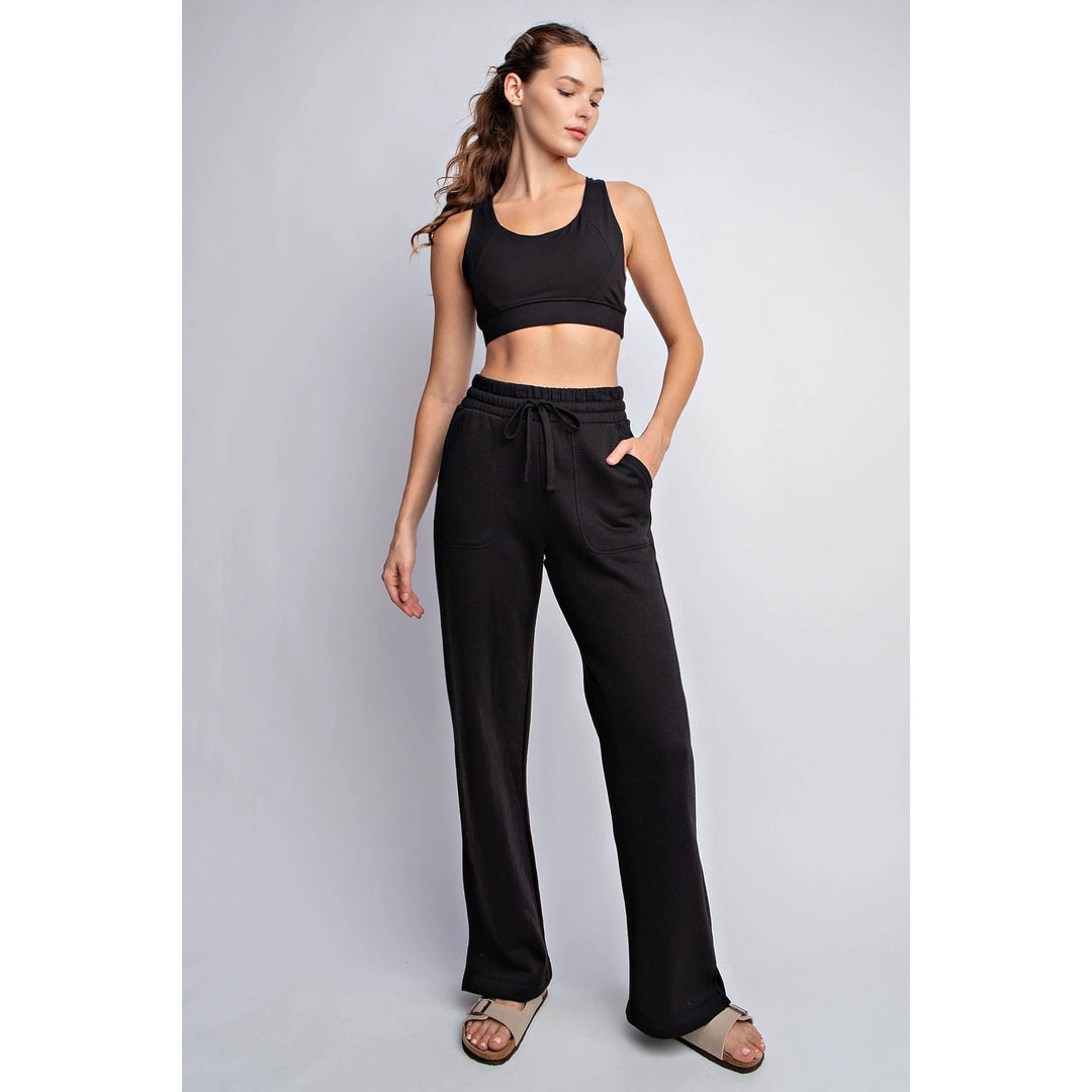 French Terry Straight Leg Pants by Rae Mode - Black