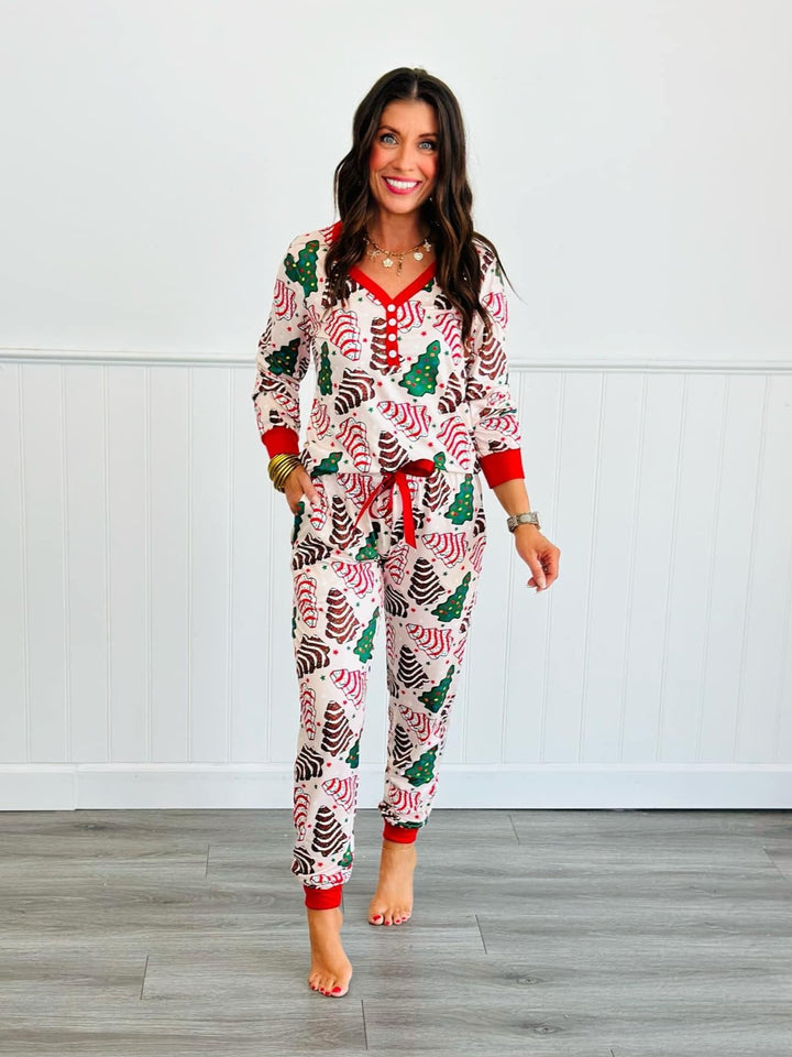 Winter Long Sleeve Jogger PJ Set - Tree Treats by Shirley & Stone