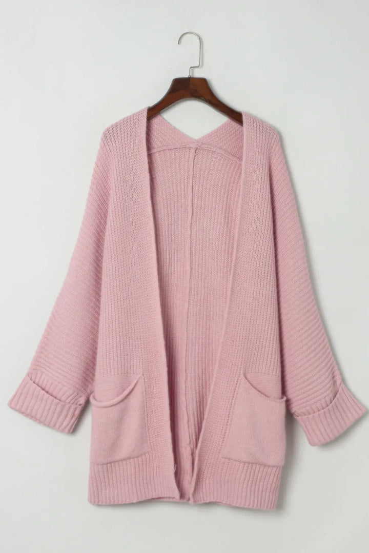 Oversized Chunky Knit Cardigan with Rolled Sleeve