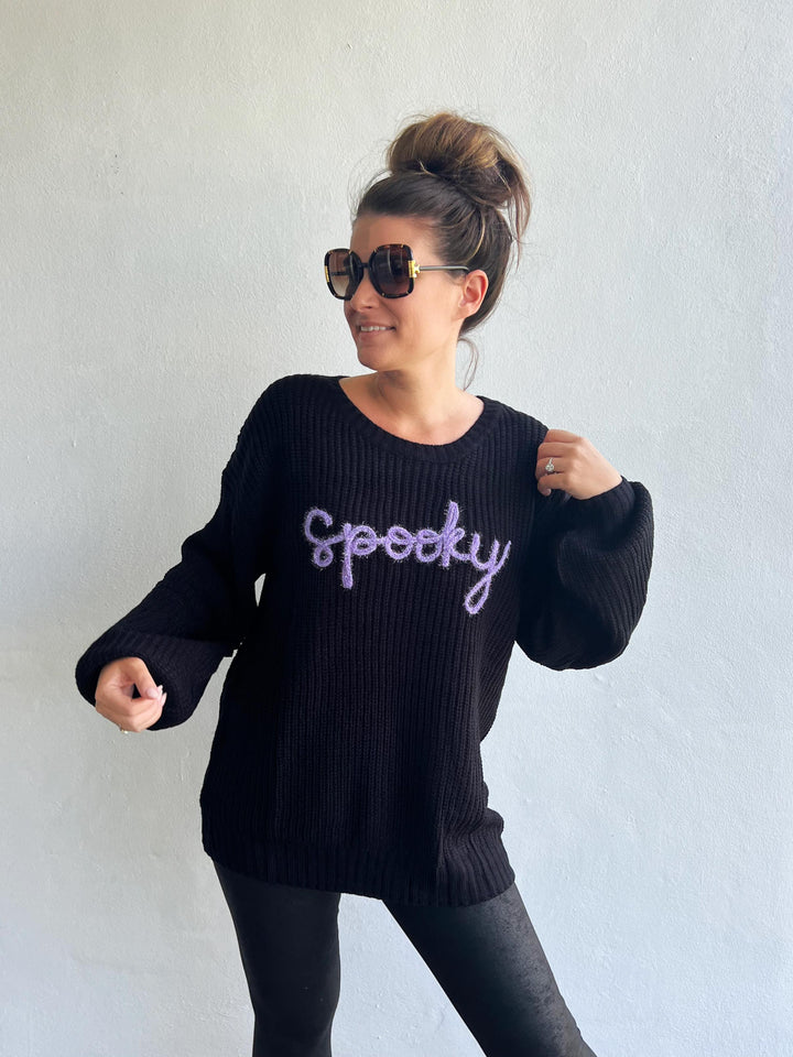 All Eyes On Me Black Lurex Embroidered "Spooky" Chunky Sweater