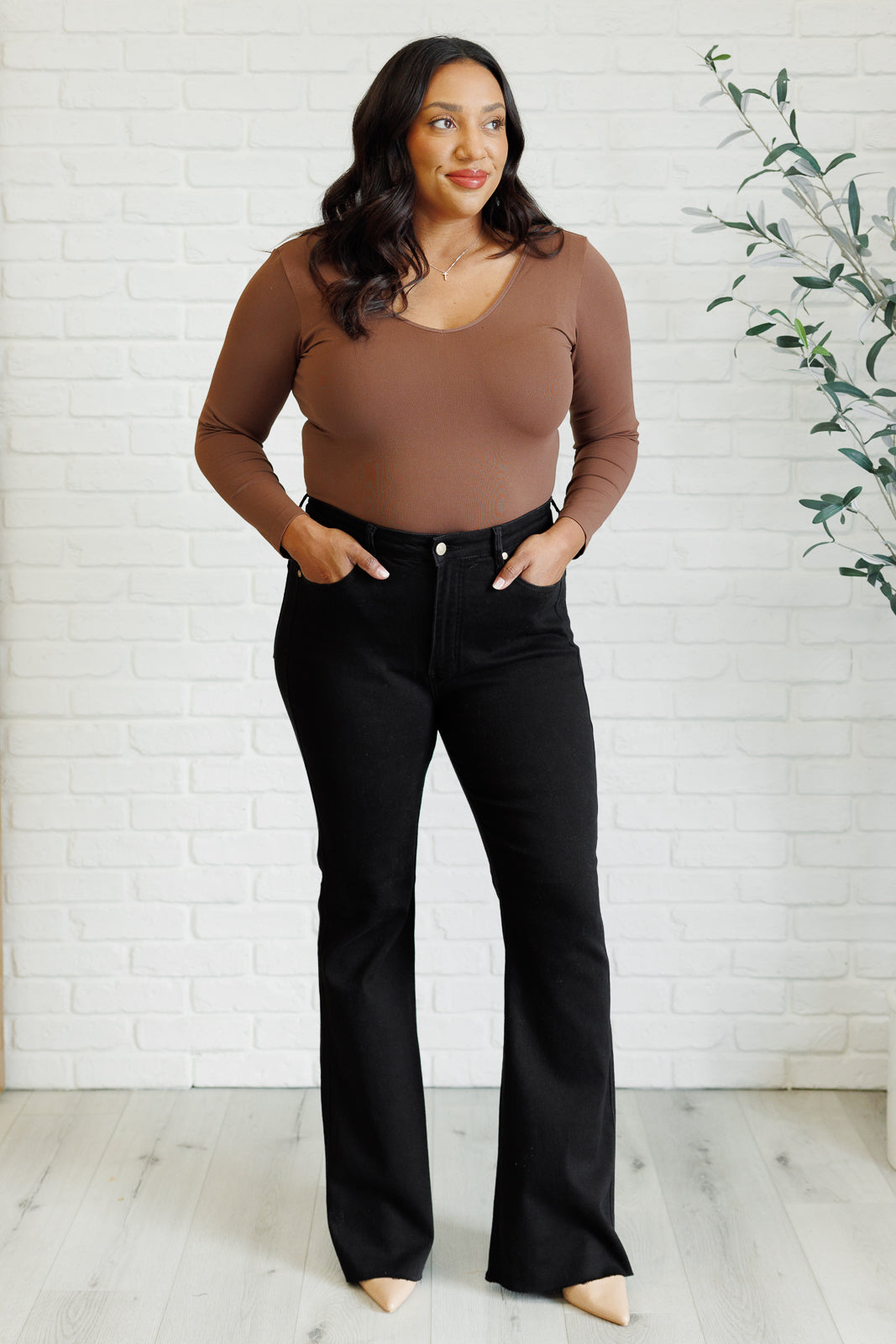 Etta High Rise Control Top Flare Jeans in Black by Judy Blue