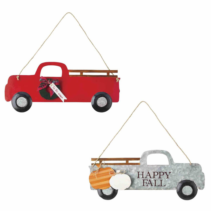 Fall/Christmas Distressed Reversible Truck Door Hanger by Mud Pie