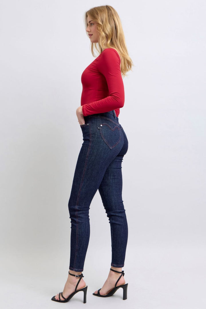 Heart Shaped Back Pockets Skinny Jeans by Judy Blue (Ships in 2-3 Weeks)