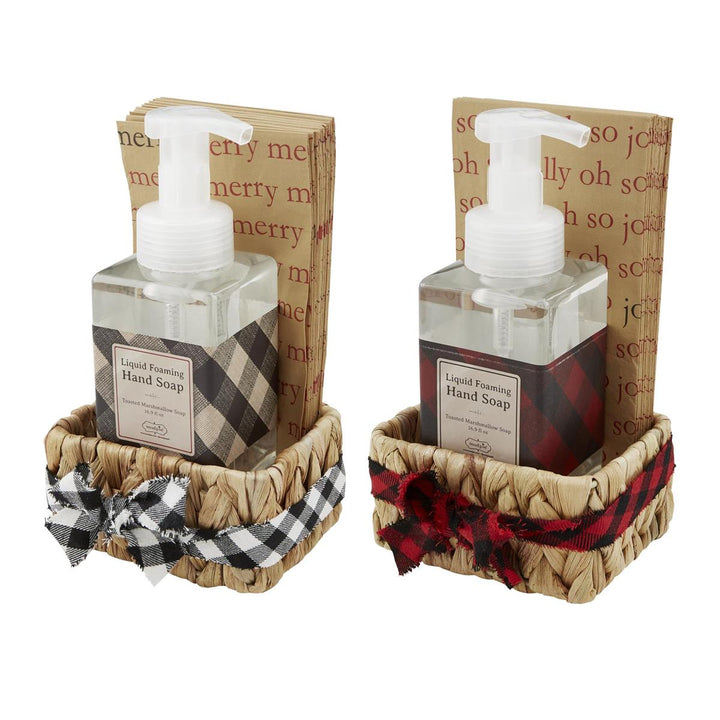 Holiday Checkered Soap & Guest Towel Basket Sets by Mud Pie