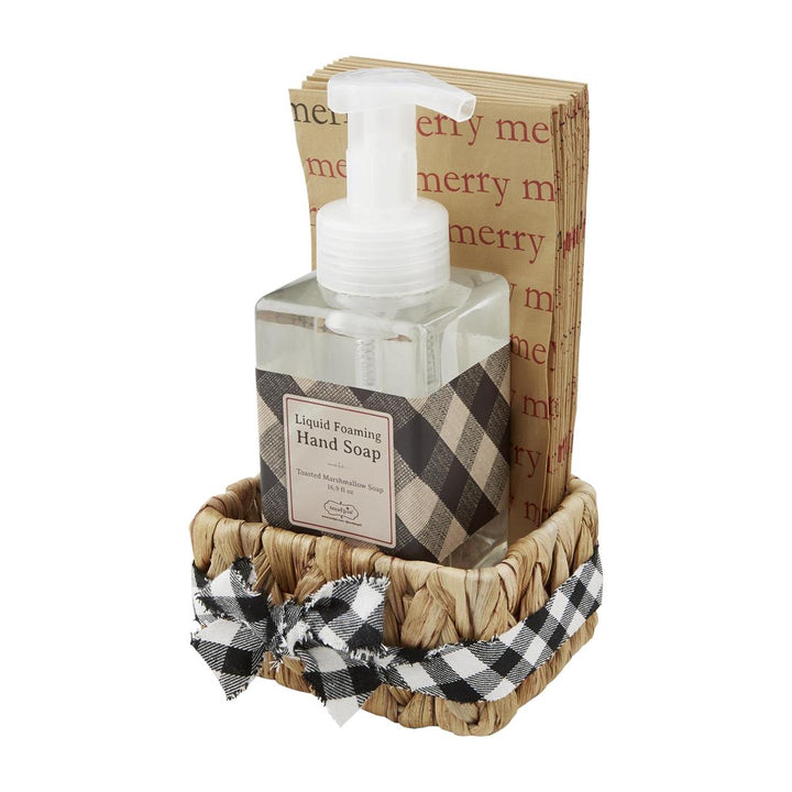 Holiday Checkered Soap & Guest Towel Basket Sets by Mud Pie