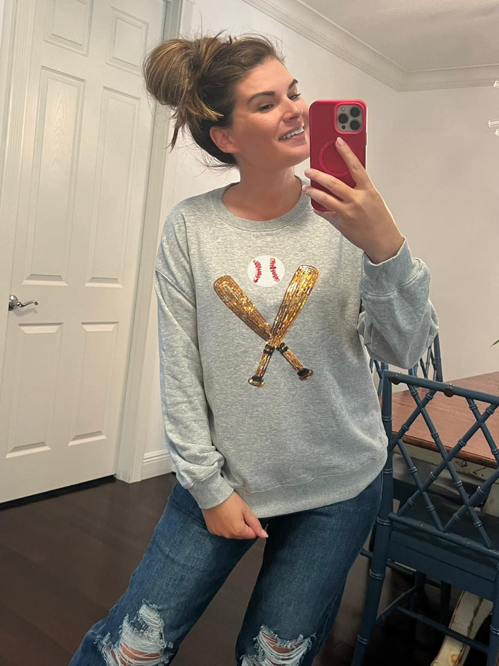 Sequin Patch Baseball Lightweight Sweatshirt