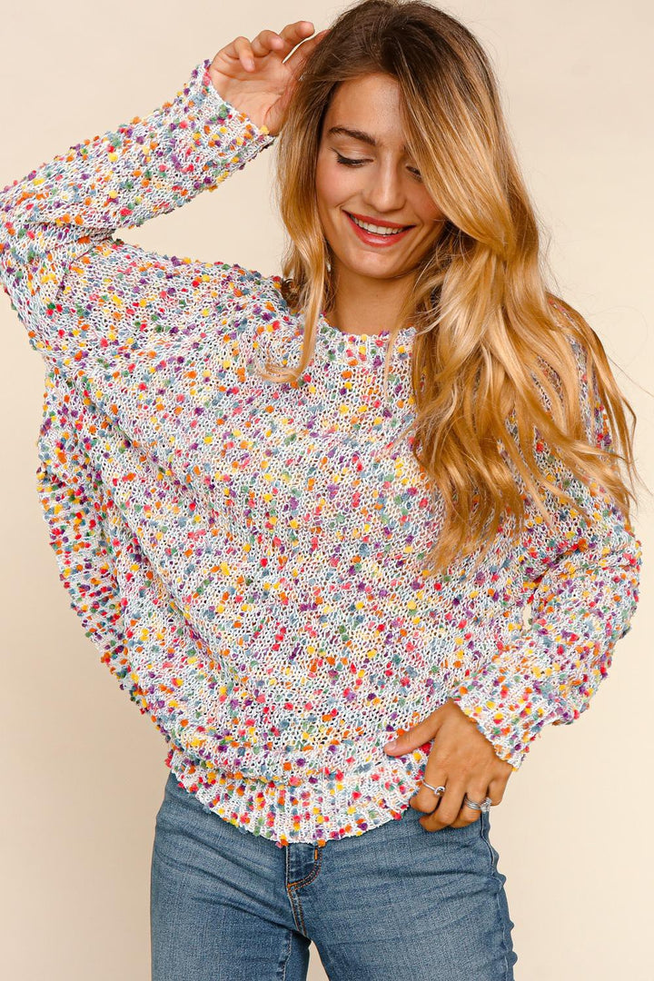 Sarah Popcorn Knit Sweater - Ivory Multi