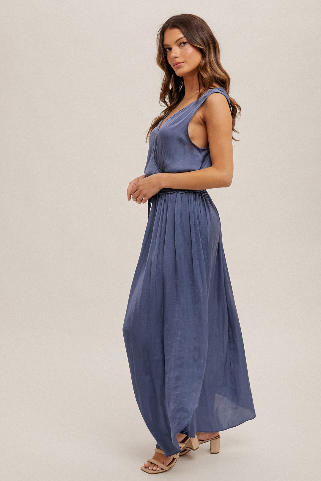 Surplice Neck Satin Maxi Dress by Mystree