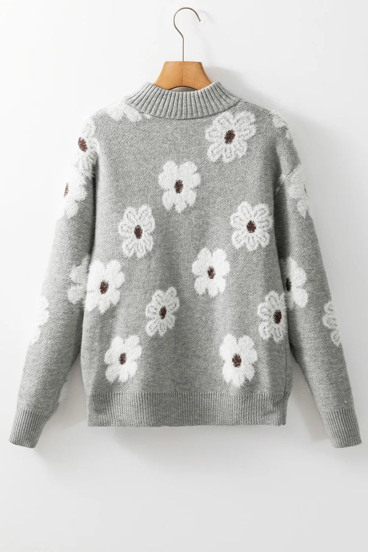 Sandi Floral Quarter Zip Sweater (Ships in 2-3 Weeks)