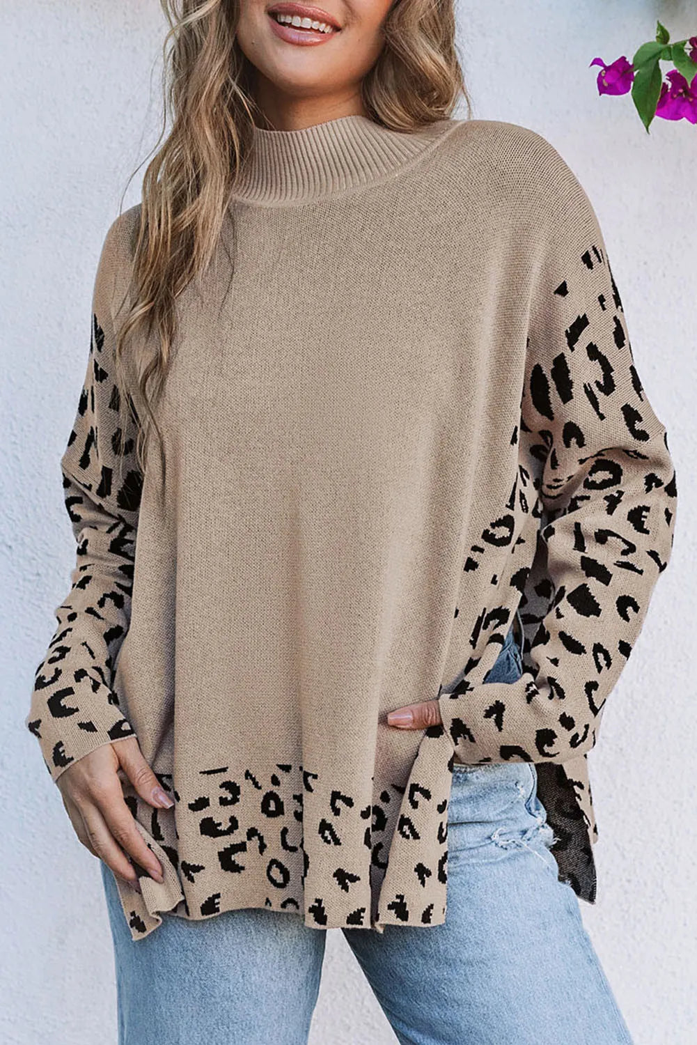 Elizabeth High Neck Leopard Knit Tunic (Ships in 2-3 Weeks)