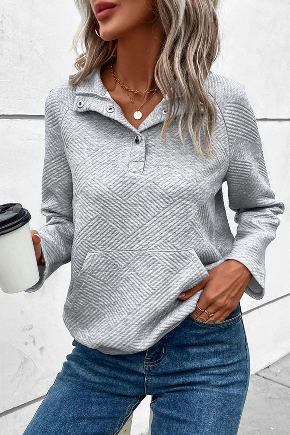 Charlotte Textured Snap Sweatshirt (Ships in 2-3 Weeks)