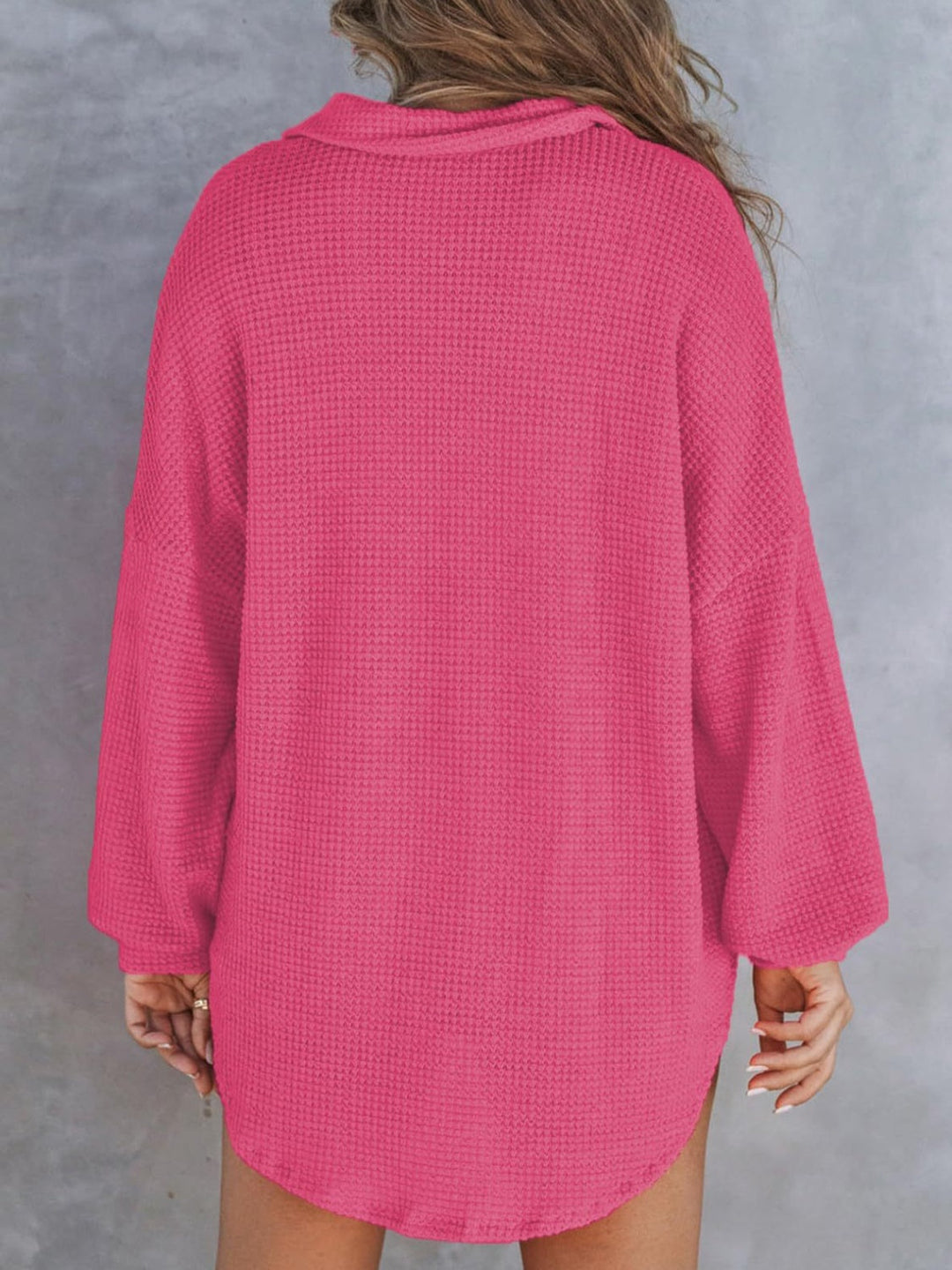 Waffle Drop Shoulder Long Sleeve Pullover (Ships in 2-3 Weeks)