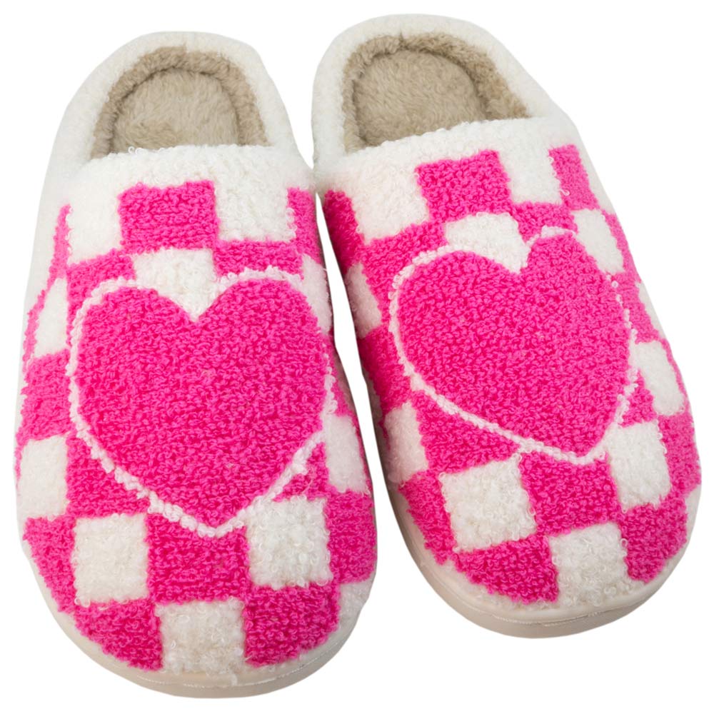 Hot Pink Heart Checkered Slippers by Katydid