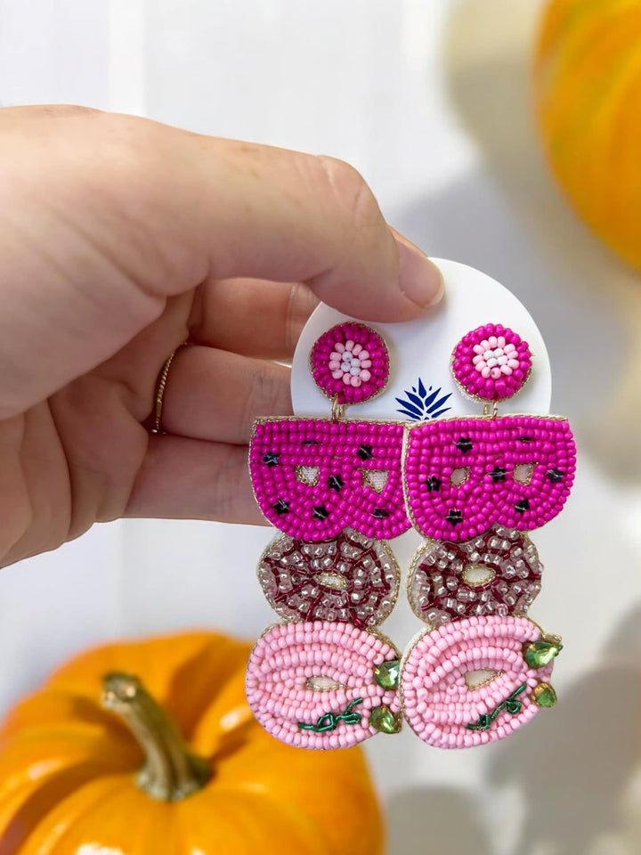 Pink 'Boo' Tiered Beaded Dangle Earrings