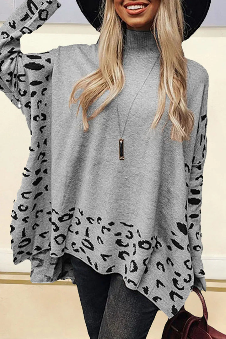 Elizabeth High Neck Leopard Knit Tunic (Ships in 2-3 Weeks)