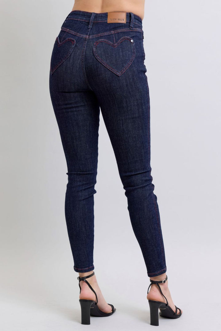 Heart Shaped Back Pockets Skinny Jeans by Judy Blue (Ships in 2-3 Weeks)