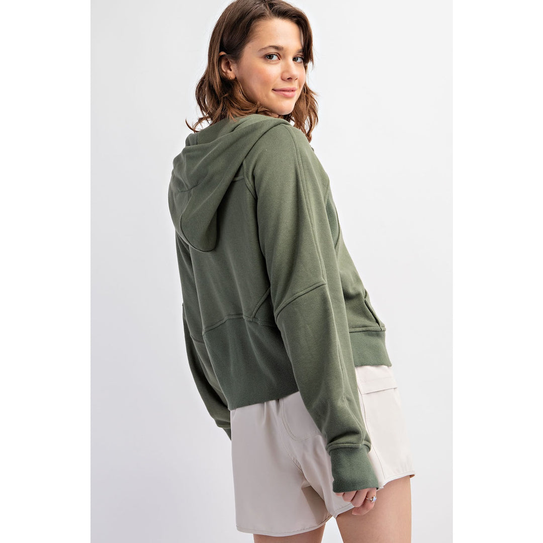 French Terry Full Zip Hoodie by Rae Mode - Light Olive