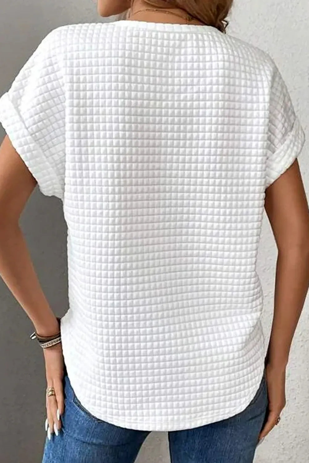 Round Neck Quilted White Tee