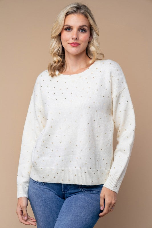 Cream Gold Dotted Knit Sweater by White Birch