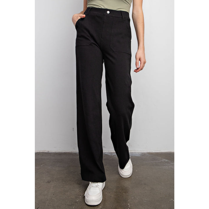 Black Twill Wide Leg Pants by Rae Mode