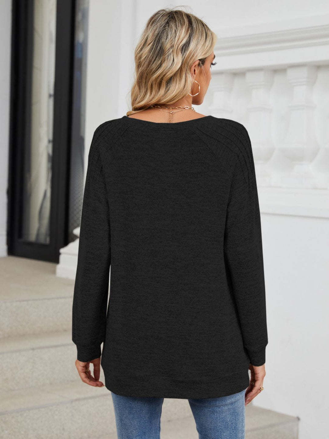 Ribbed Shoulder Cozy Hacci Long Sleeve (Ships in 2-3 Weeks)