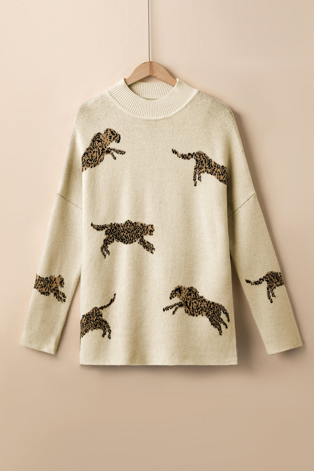 Sierra Cheetah Split Hem Sweater - Parchment (Ships in 2-3 Weeks)